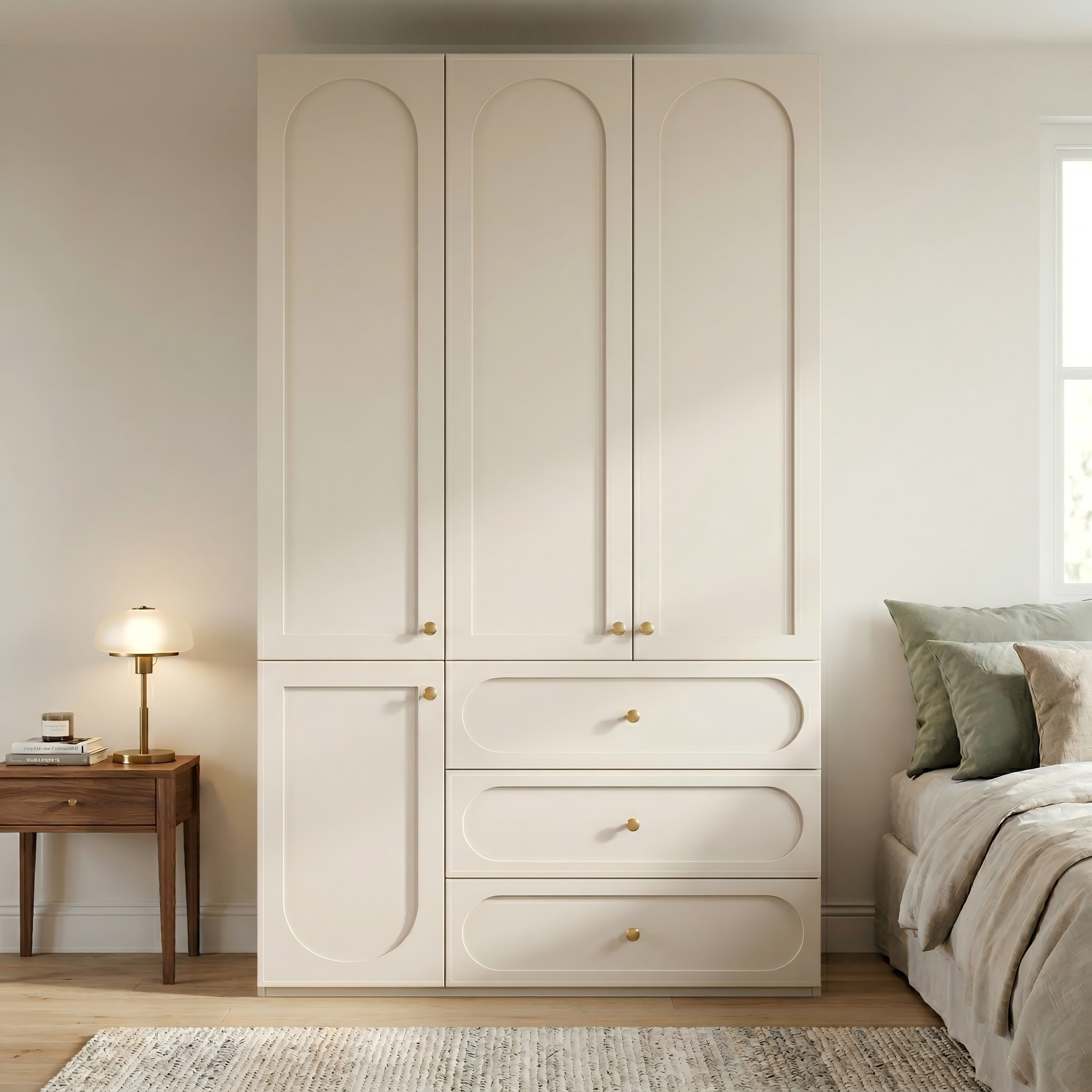 Louvre Series - 1.2m Bedroom Wardrobe - French Cream Style Large Freestanding Closet