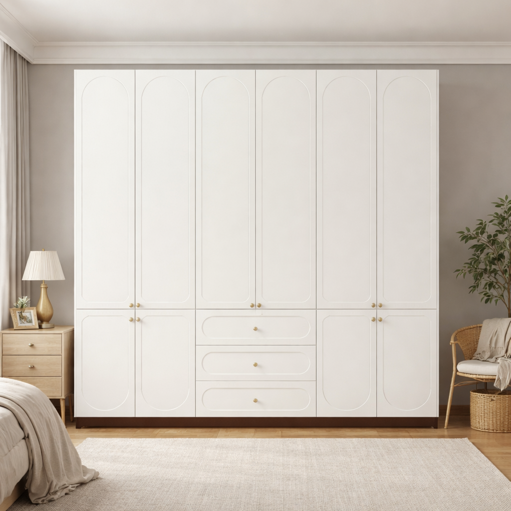 2.4m Bedroom Wardrobe System - French Cream Style 2.4m Full-Wall Closet