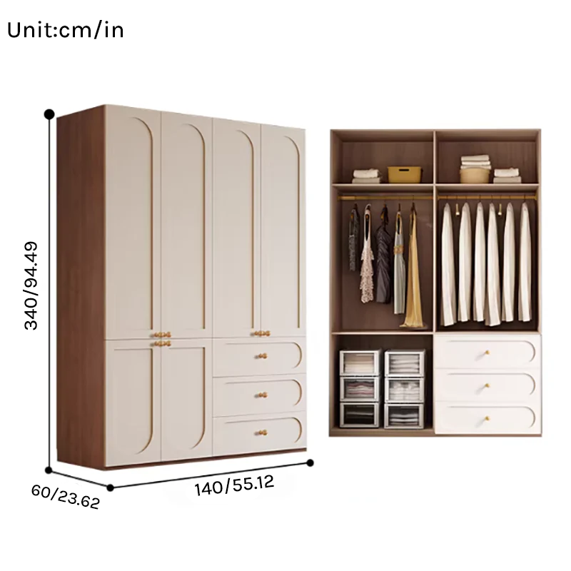 Louvre Series - 1.4m Bedroom Wardrobe - French Cream Style Extra Wide Family Closet