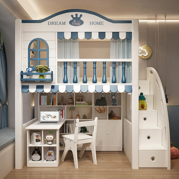 Kids Loft Bed with Stair Cabinet & Storage Wardrobe | Space-Saving Study Bed Combo