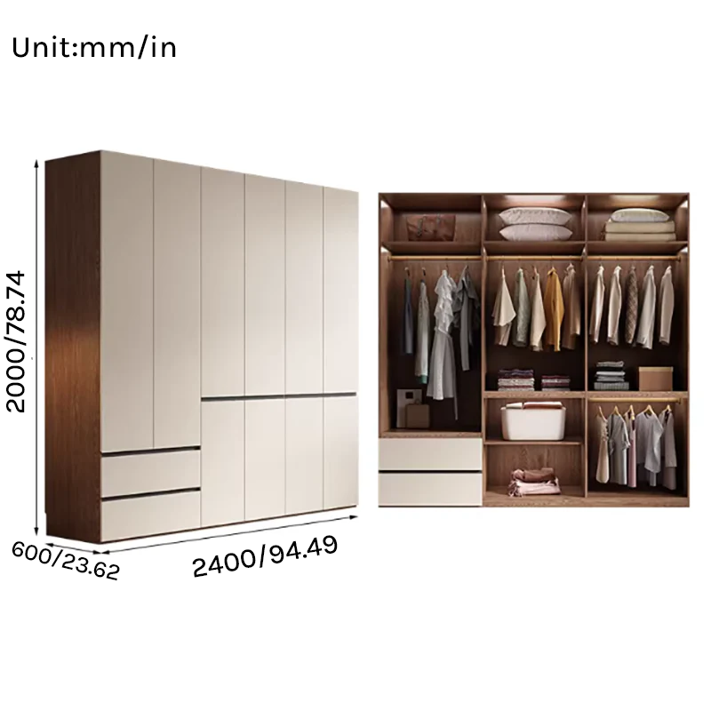 Aura Series - 2400m Full-Wall Wardrobe - Modern Handleless Geometric White Closet System