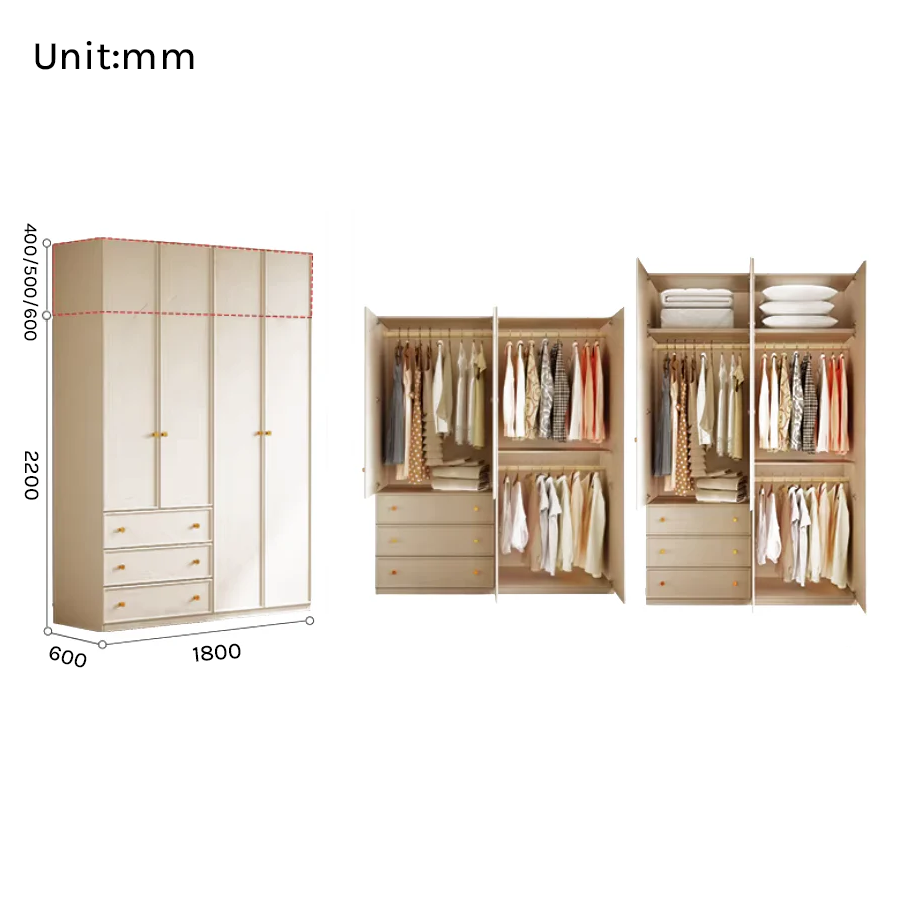 Flex Series - 1800mm Flagship Wardrobe - Extra Large White Closet with Optional Top Cabinets