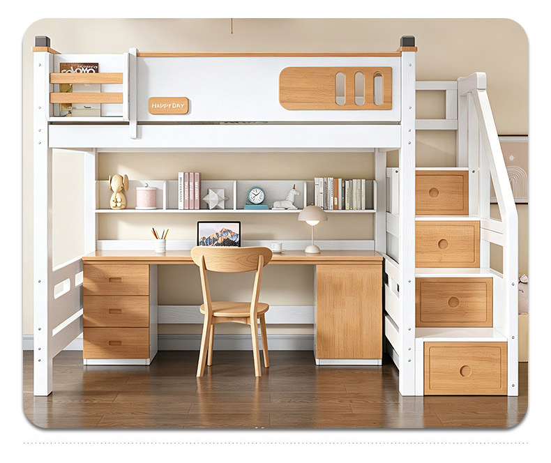 Space-Saving Timber Loft Bed with Integrated Desk & Wardrobe - Premium All-in-One Bedroom Suite