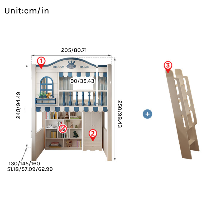 Kids Loft Bed with Ladder & Storage Wardrobe | Space-Saving Study Bed Combo
