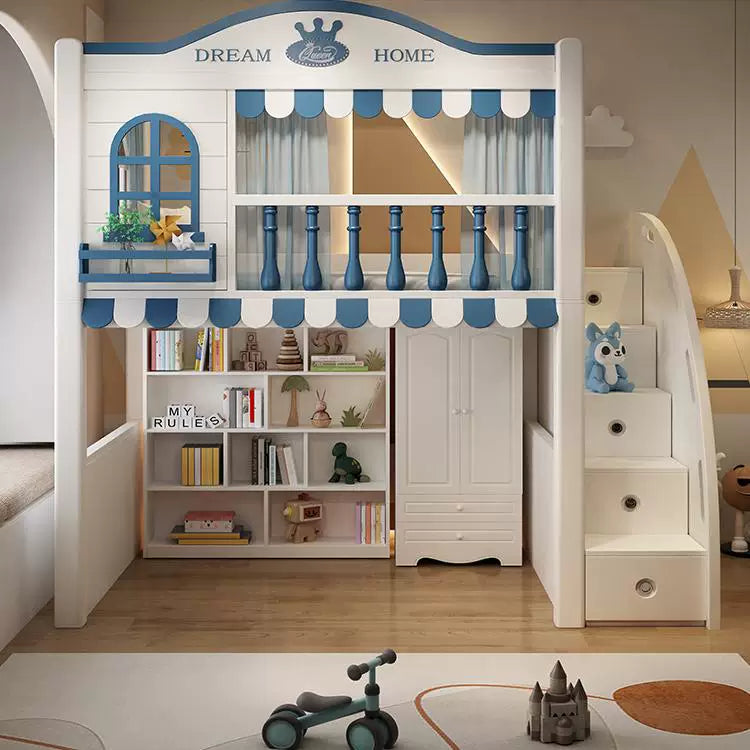 Kids Loft Bed with Stair Cabinet & Storage Wardrobe | Space-Saving Study Bed Combo