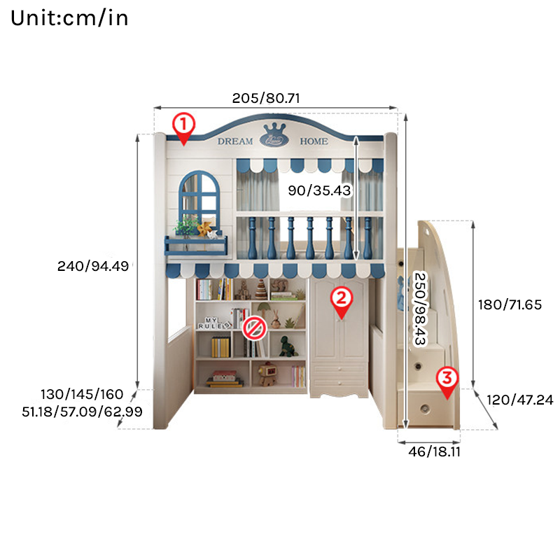 Kids Loft Bed with Stair Cabinet & Storage Wardrobe | Space-Saving Study Bed Combo