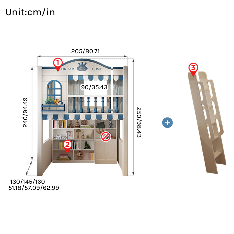 Kids Loft Bed with Ladder & Storage Wardrobe | Space-Saving Study Bed Combo
