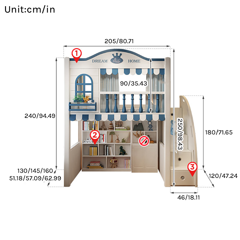 Kids Loft Bed with Stair Cabinet & Storage Wardrobe | Space-Saving Study Bed Combo