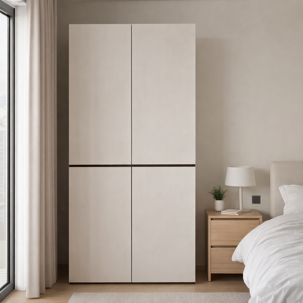 0.8m Compact Handleless Wardrobe - Scandinavian Minimalist White Closet 