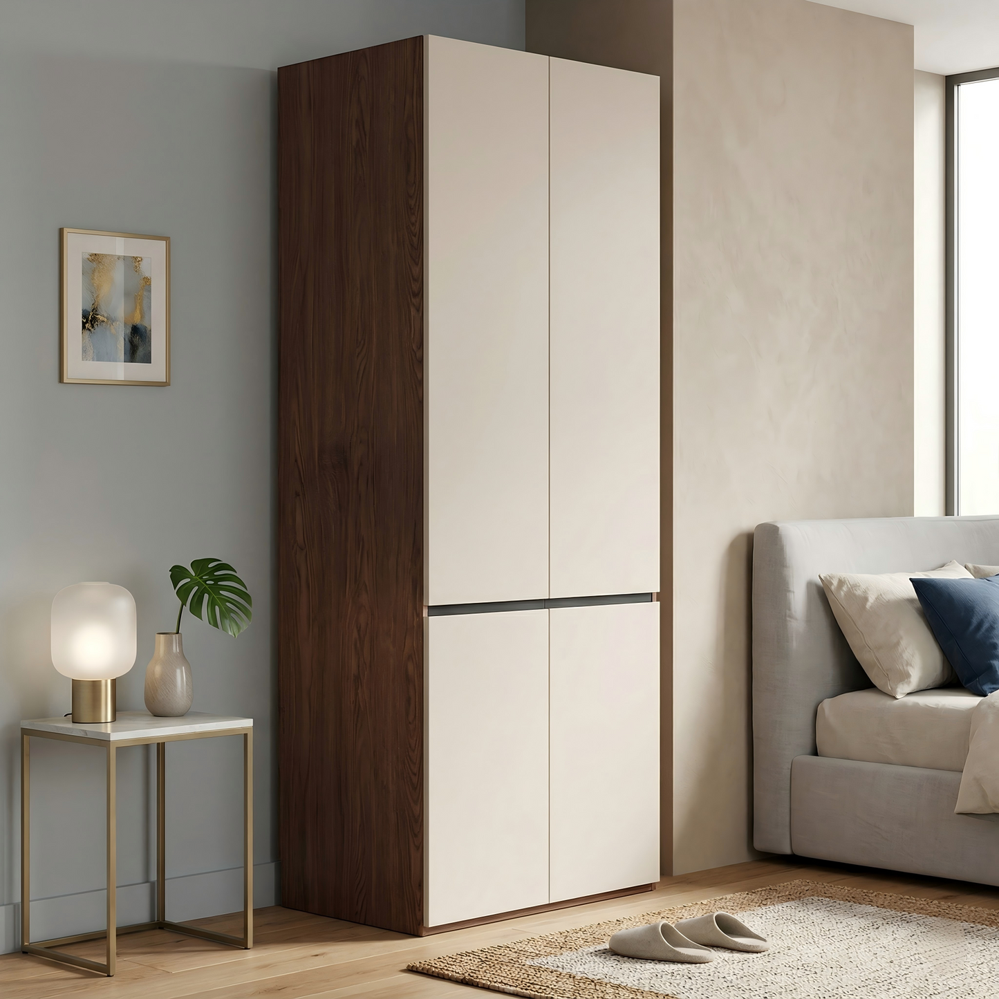 0.8m Compact Handleless Wardrobe - Scandinavian Minimalist White Closet
