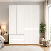 1.4m Modern Handleless Wardrobe - Extra Wide Geometric White Closet