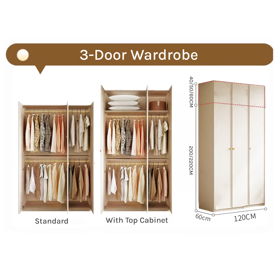 1.2m Modular Wardrobe - Customizable Closet with Optional Top Cabinets Dimensional Drawing