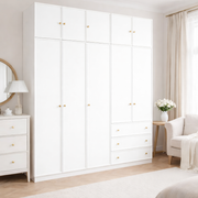 2m Grand Modular Wardrobe - Customizable 2m White Closet with Top Cabinets 