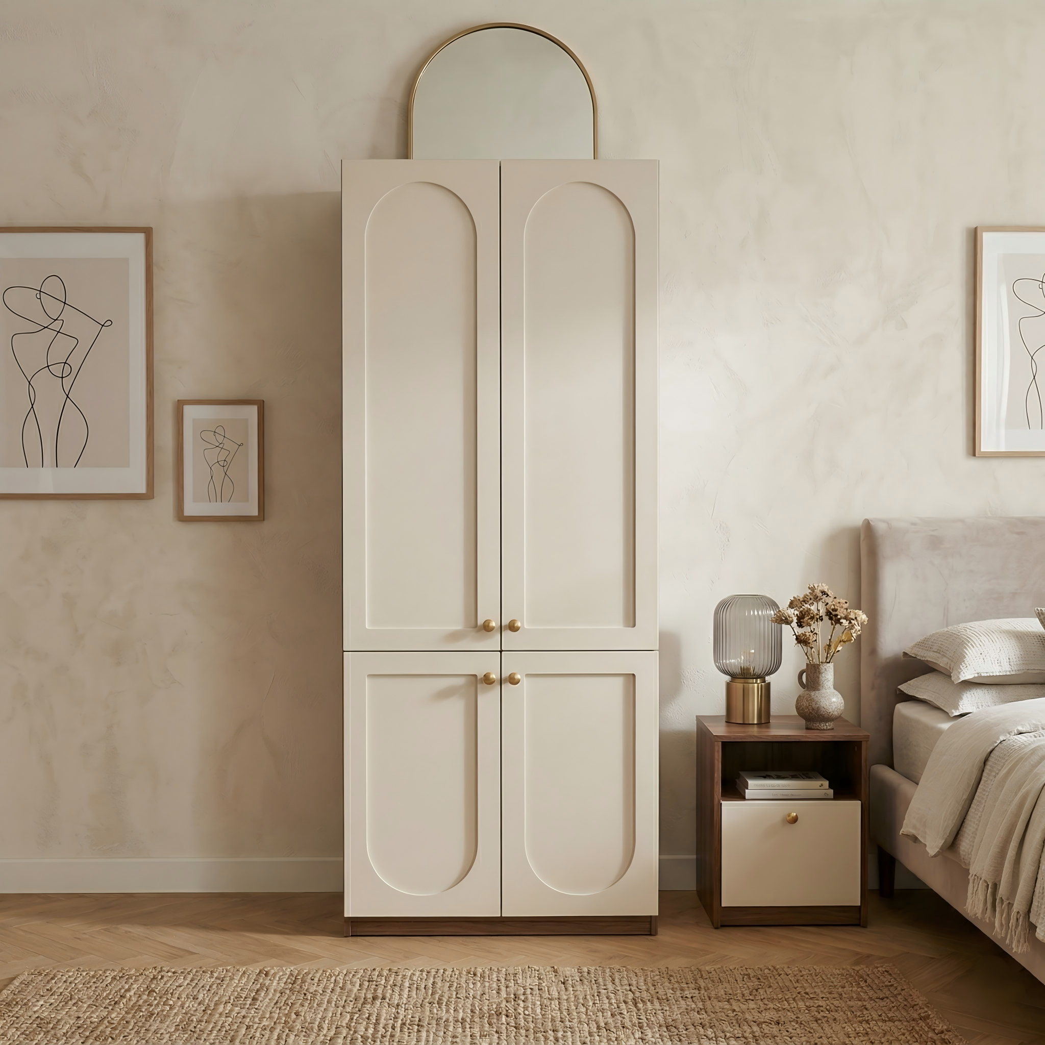 0.8m Compact Bedroom Wardrobe - Narrow French Cream Style Closet