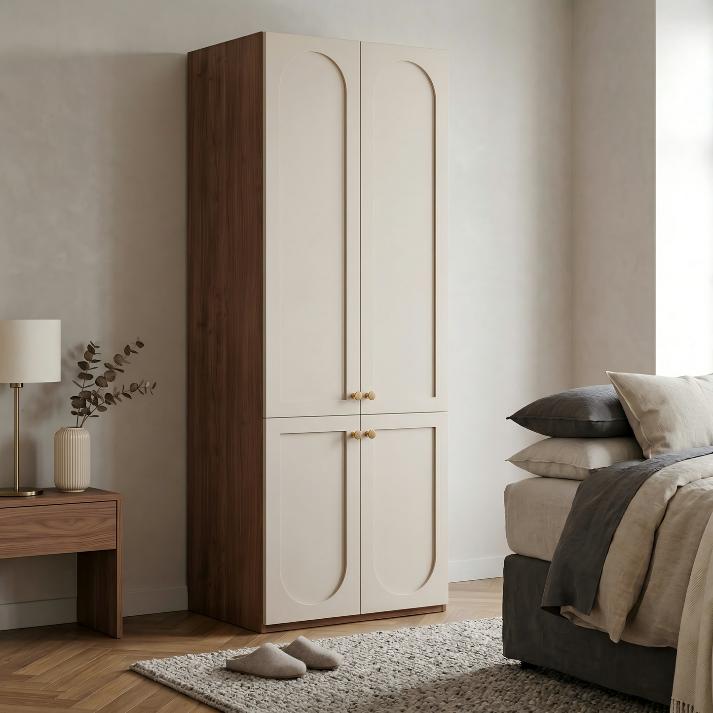0.8m Compact Bedroom Wardrobe - Narrow French Cream Style Closet