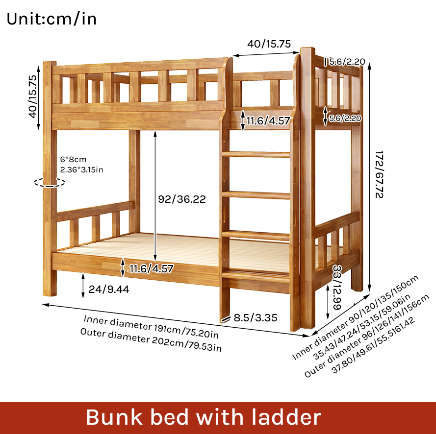 Solid Wood Space-Saving Bunk Bed for Adults & Dorms