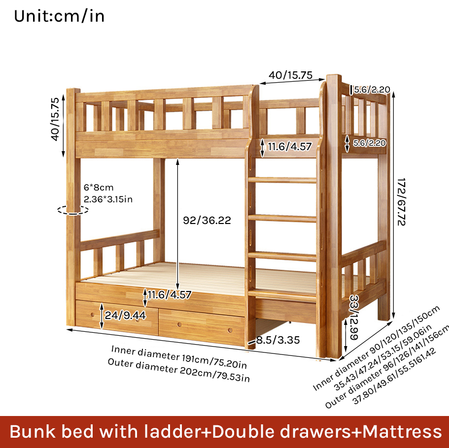 Solid Wood Space-Saving Bunk Bed for Adults & Dorms