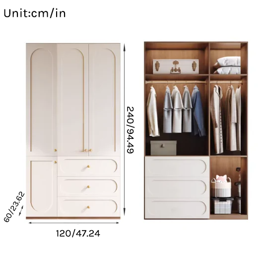 Louvre  Series - 1.2m Bedroom Wardrobe - French Cream Style Large Freestanding Closet