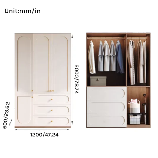 Louvre  Series - 1200mm Bedroom Wardrobe - French Cream Style Large Freestanding Closet