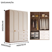 Louvre  Series - 1400mm Bedroom Wardrobe - French Cream Style Extra Wide Family Closet
