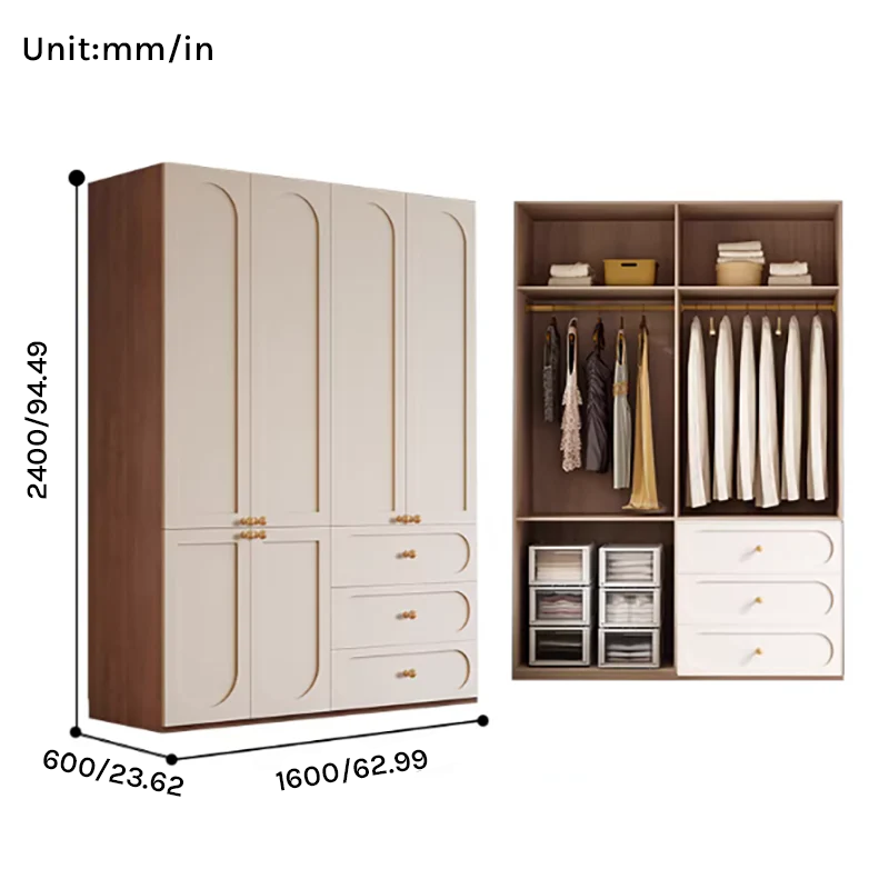 Louvre  Series - 1600mm Master Bedroom Wardrobe - Grand French Cream Style Oversized Closet