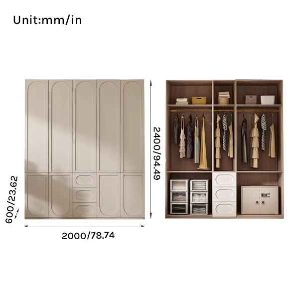 Louvre  Series - 2000mm Grand Bedroom Wardrobe - French Cream Style 2000mm Luxury Closet System
