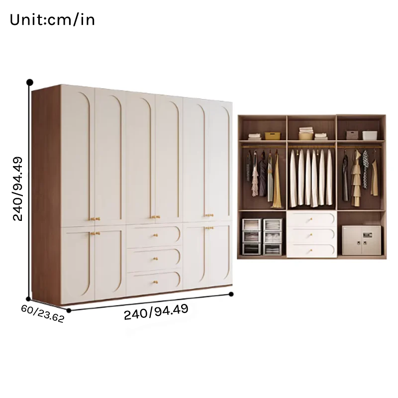 Louvre  Series - 2.4m Bedroom Wardrobe System - French Cream Style 2.4m Full-Wall Closet