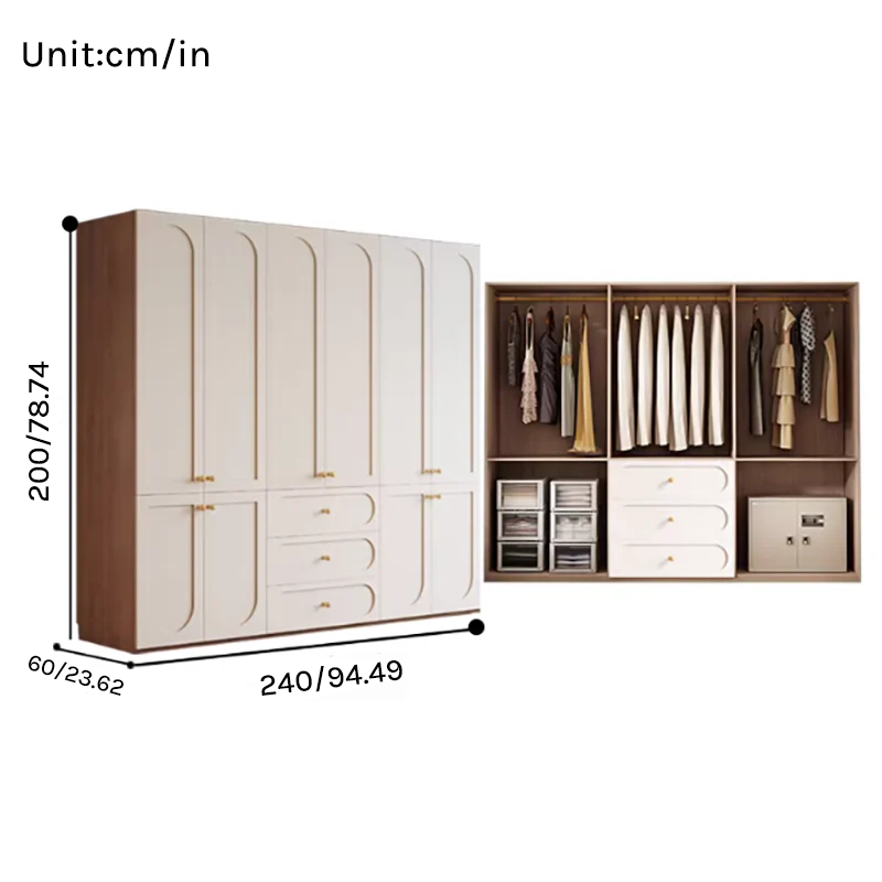 Louvre  Series - 2.4m Bedroom Wardrobe System - French Cream Style 2.4m Full-Wall Closet