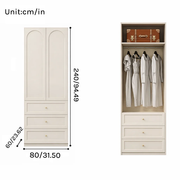 Lune Series - 0.8m Compact Bedroom Wardrobe  - Narrow French Cream Style Closet