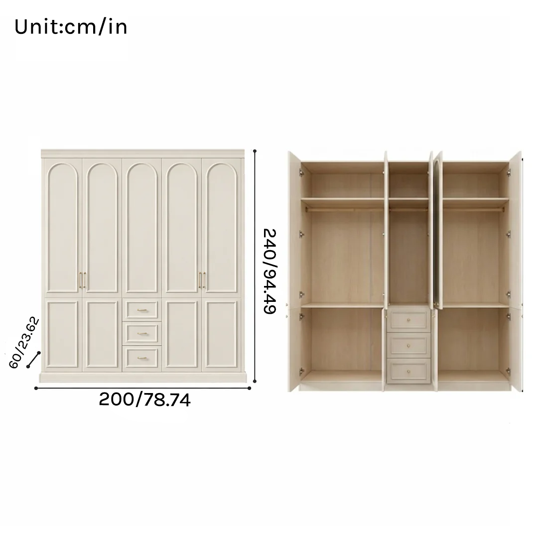 Lune Series - 2m Grand Bedroom Wardrobe - French Cream Style 2m Luxury Closet System