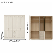 Lune Series - 2000mm Grand Bedroom Wardrobe - French Cream Style 2000mm Luxury Closet System