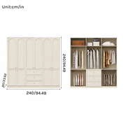 Lune Series - 2.4m Bedroom Wardrobe System - French Cream Style 2.4m Full-Wall Closet
