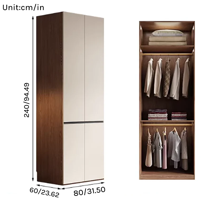 Aura Series - 0.8m Compact Handleless Wardrobe - Scandinavian Minimalist White Closet
