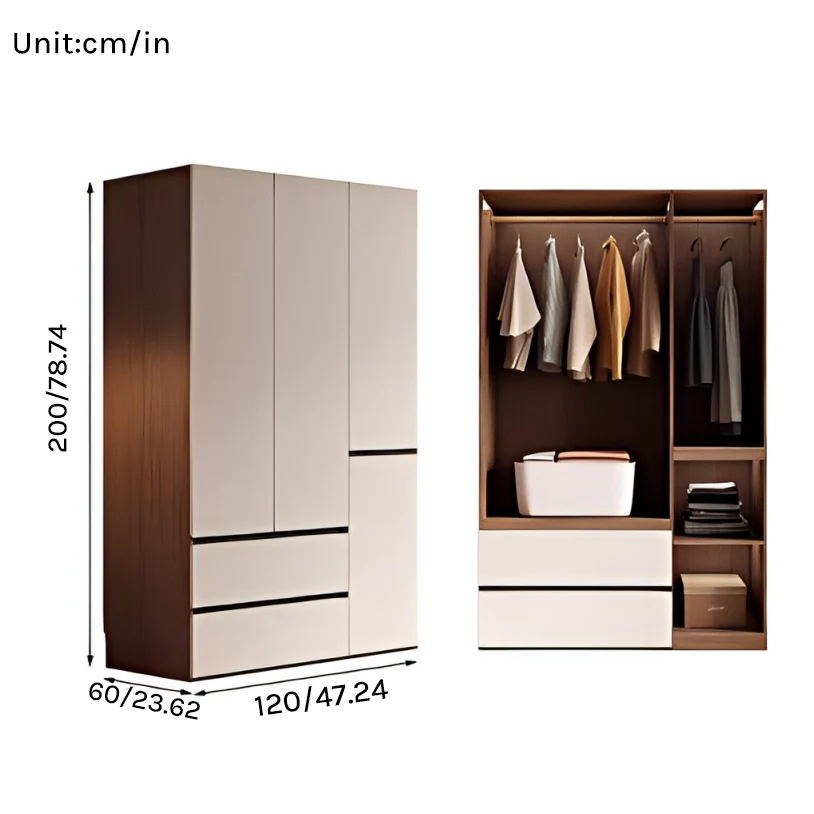 Aura Series - 1.2m Modern Handleless Wardrobe - Geometric White Wood Grain Minimalist Closet
