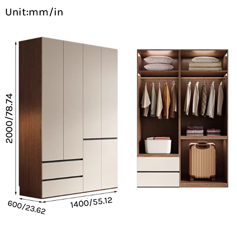 Aura Series - 1400mm Modern Handleless Wardrobe - Extra Wide Geometric White Closet