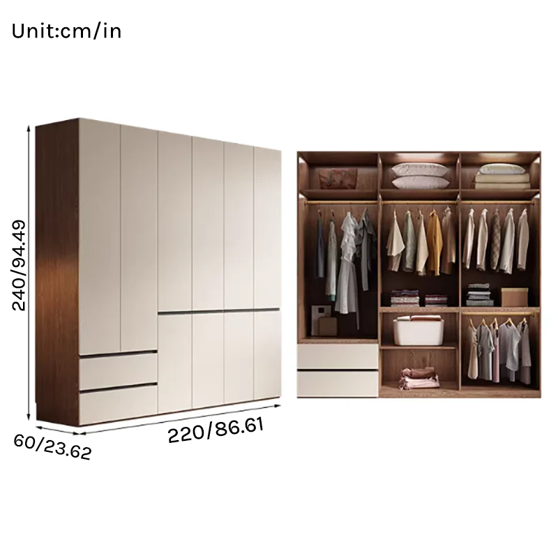 Aura Series - 2.2m Grand Modern Wardrobe - Handleless Geometric White Closet System